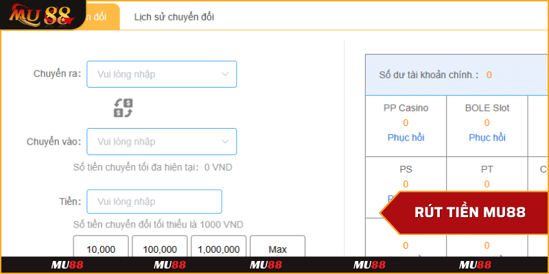 Điều kiện để rút tiền Mu88